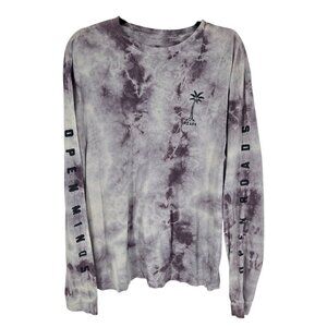 Roark mens size Large tie dye spell out open roads open minds long sleeve tee